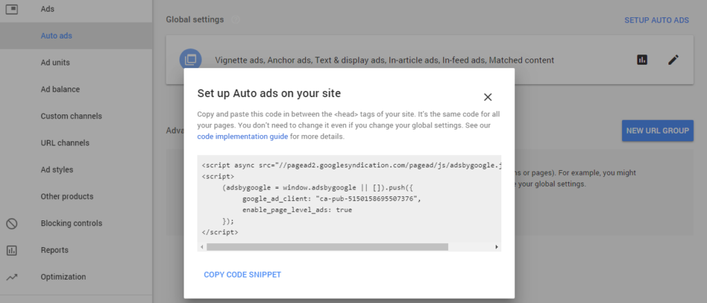 setup auto ads in adsense