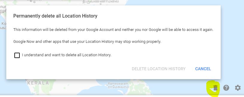 Delete location history in google